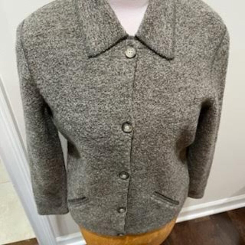 Evan Picone Wool Cardigan Sz Small Gray Long Sleeve Button Down Casual